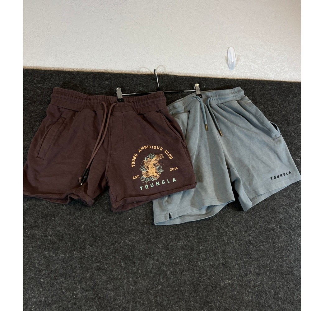 YoungLA Young Ambitious Club Brown Koi Fish Sweat Shorts Mens Medium Lot Of 2